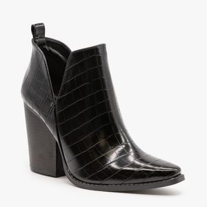 Qupid Edgy Black Crocodile Print Booties